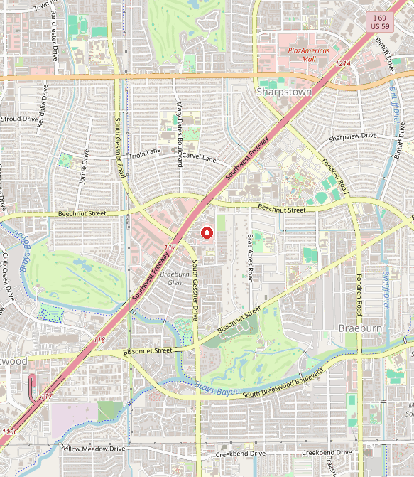 Map showing Pediatric Therapy Center in houston, TX